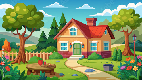 Wallpaper Mural 2d-animation-background-including-house-and-garden Torontodigital.ca