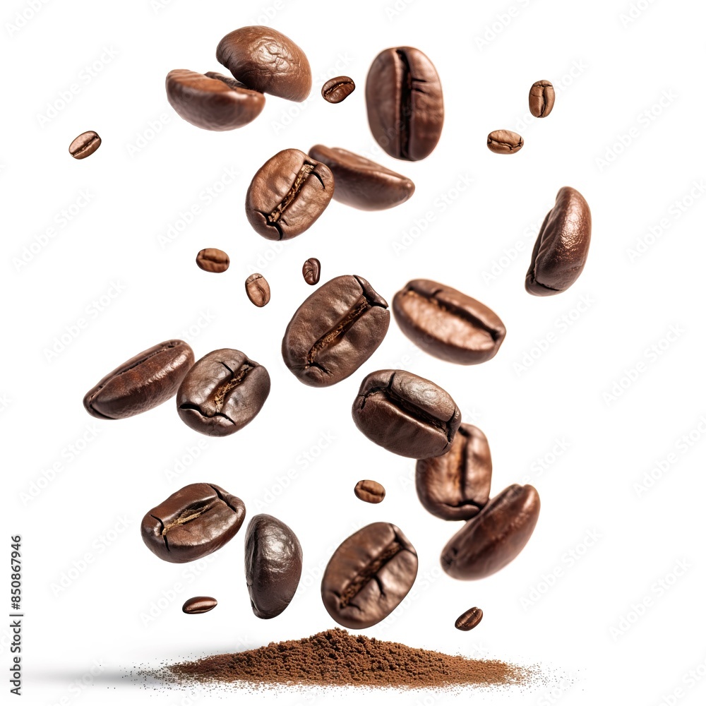 Fototapeta premium Falling coffee beans isolated on white.