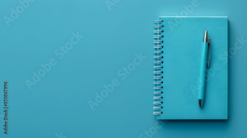 Modern Pen and Notebook Icon with Space for Text and Graphics on Blue Background Ideal for Office Workspace Illustrations