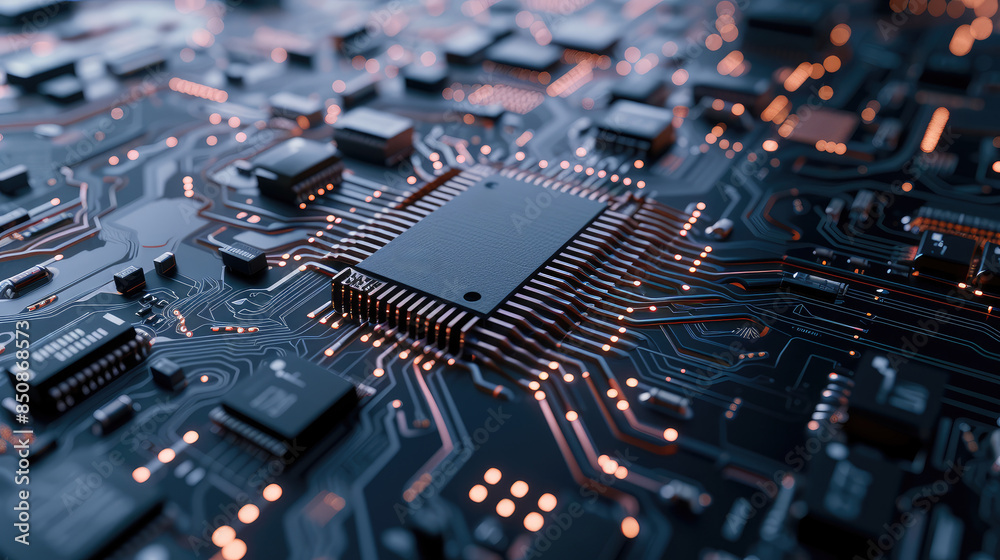Close-up of Microchip on Blue Circuit Board Close-up of Microchip on Blue Circuit Board