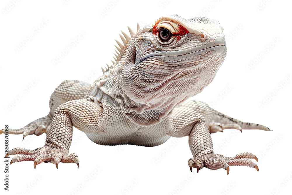 Obraz premium White Tuatara isolated on white background, transparent background, iguana