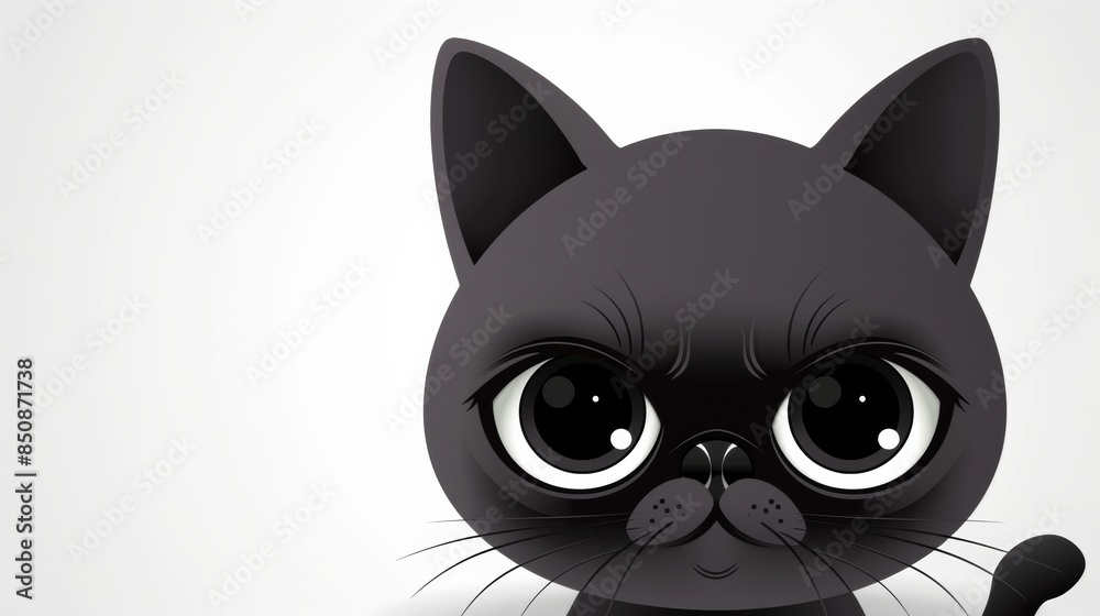 Grumpy black cat frowning and staring with big eyes illustration Grumpy black cat frowning and staring with big eyes illustration