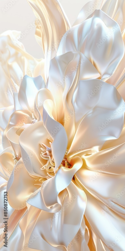 A close-up of delicate, flowing white petals with a satin-like texture, softly illuminated with hints of gold and subtle shadows, creating a luxurious and ethereal feel. A close-up of delicate, flowing white petals with a satin-like texture, softly illuminated with hints of gold and subtle shadows, creating a luxurious and ethereal feel.