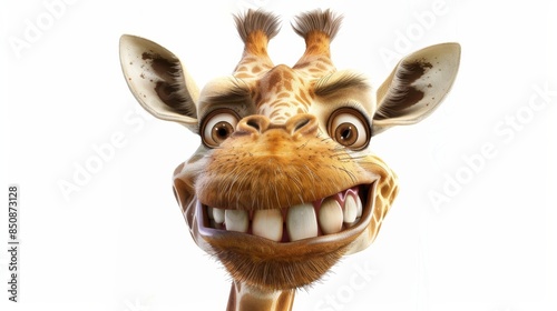 Funny cartoon giraffe smiling showing big teeth