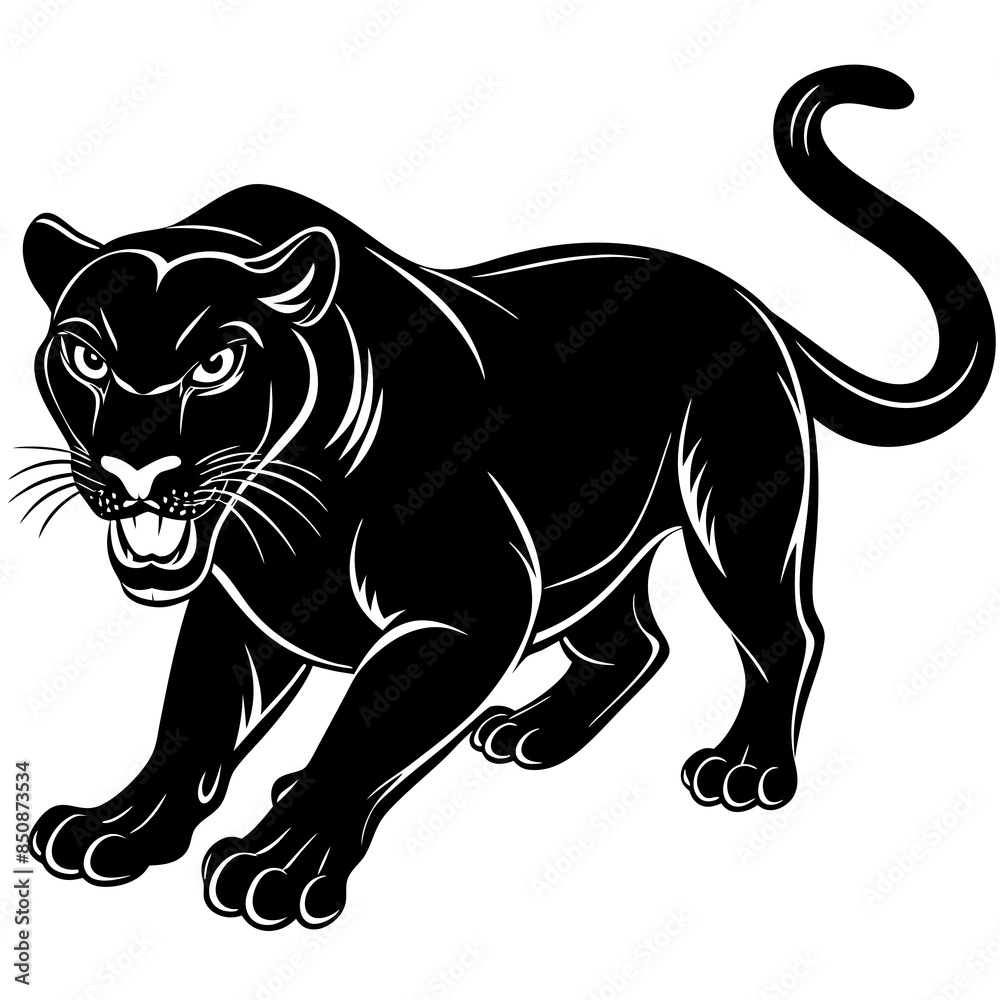 a-black-and-white-panther-animal-running-looking a-black-and-white-panther-animal-running-looking