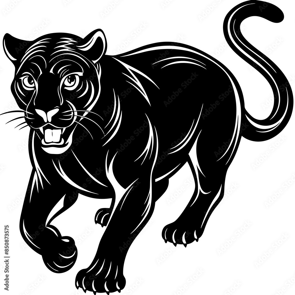 a-black-and-white-panther-animal-running-looking a-black-and-white-panther-animal-running-looking