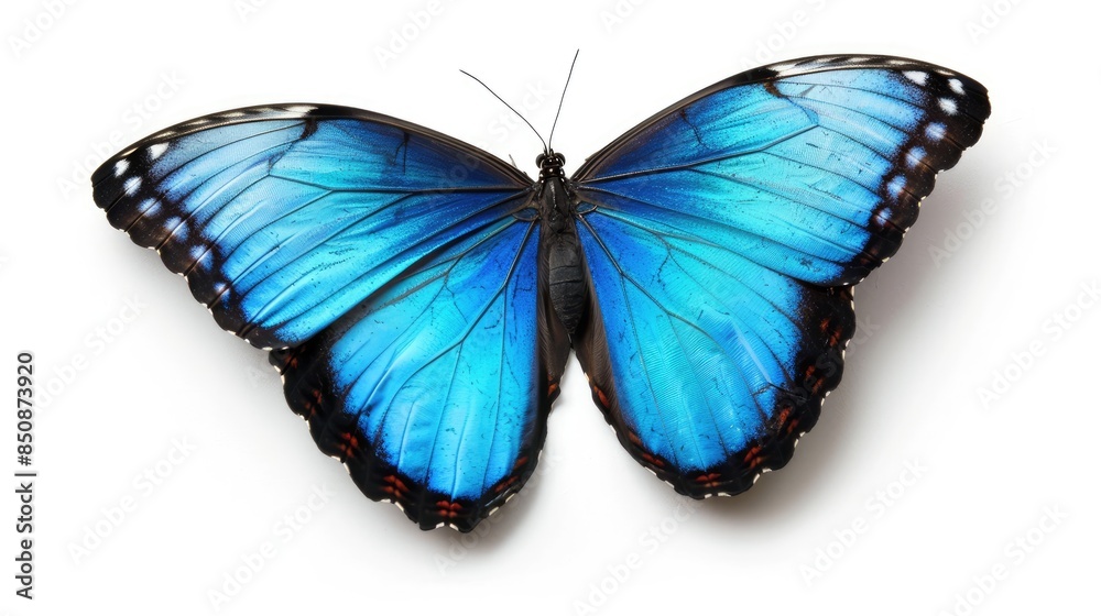Fototapeta premium Isolated Morpho blue turquoise butterfly on a white background