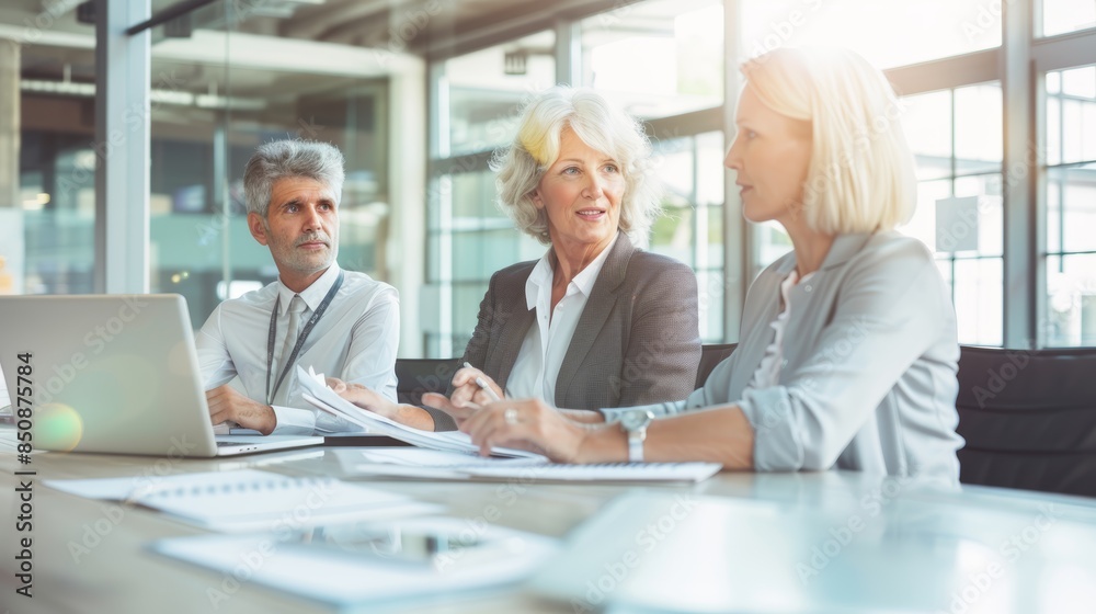 A group of senior professionals discussing business plans around a conference table in a modern office, highlighting experience and collaboration. A group of senior professionals discussing business plans around a conference table in a modern office, highlighting experience and collaboration.