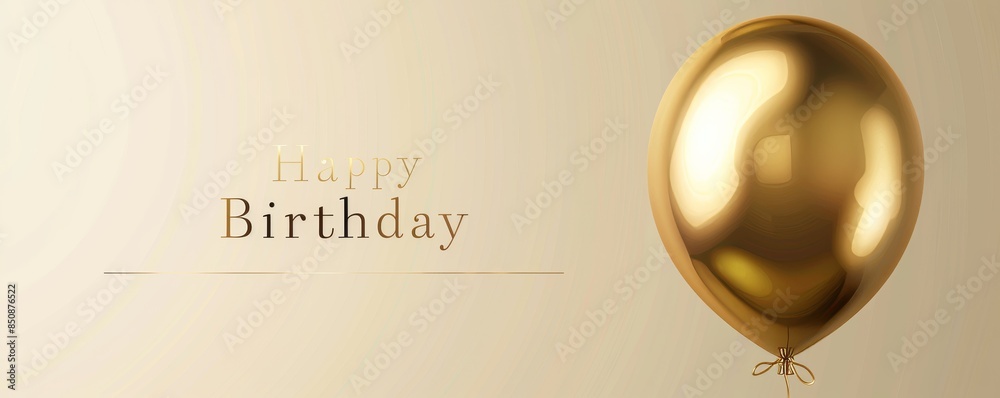Golden balloon floating on a pale background celebrating a happy birthday Golden balloon floating on a pale background celebrating a happy birthday
