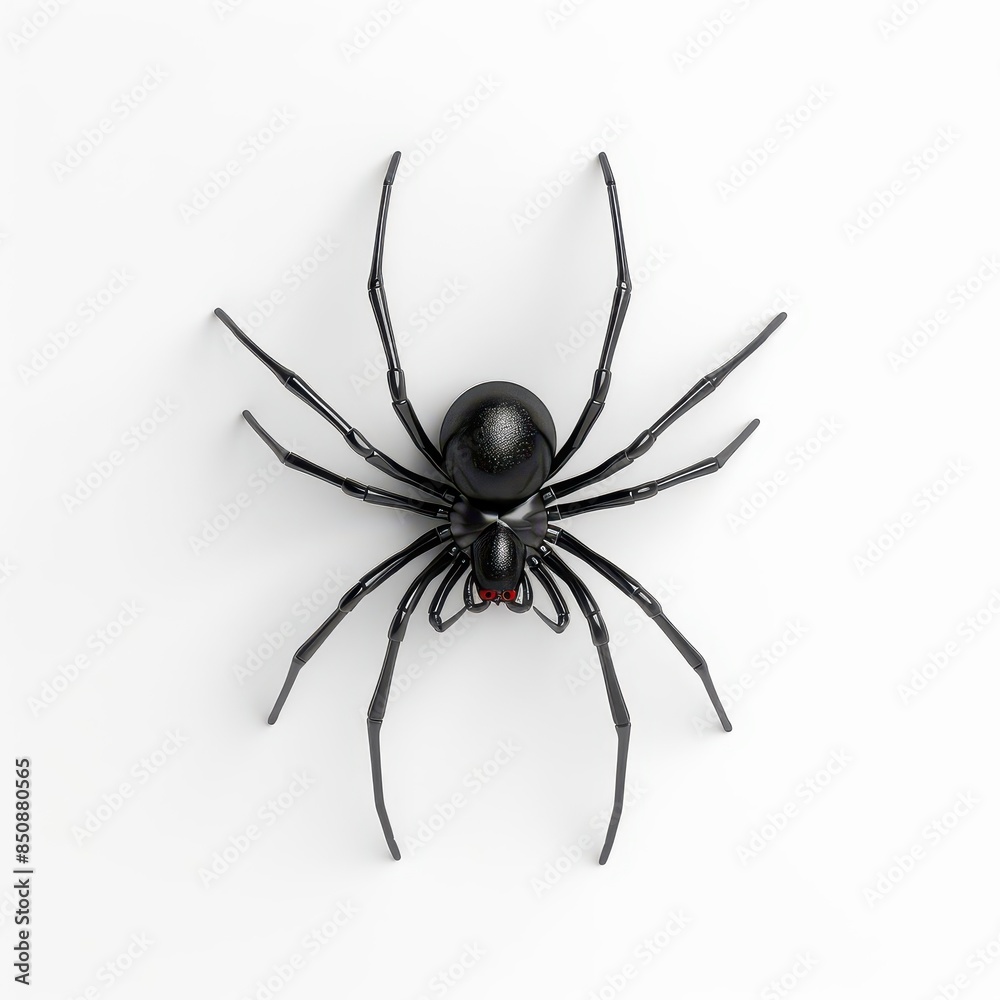 3D black widow spider on white background, perfect for spooky Halloween promotions. 3D black widow spider on white background, perfect for spooky Halloween promotions.