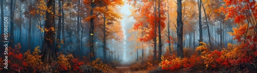 Misty Autumn Forest Path.