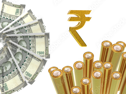 GOLD COIN INDIAN RUPEE.Gold rupee coins. Indian money, stacked golden coins. Rupee cash, currency isolated on white background vector icons. Money gold currency, cash wealth golden rupee illustration	