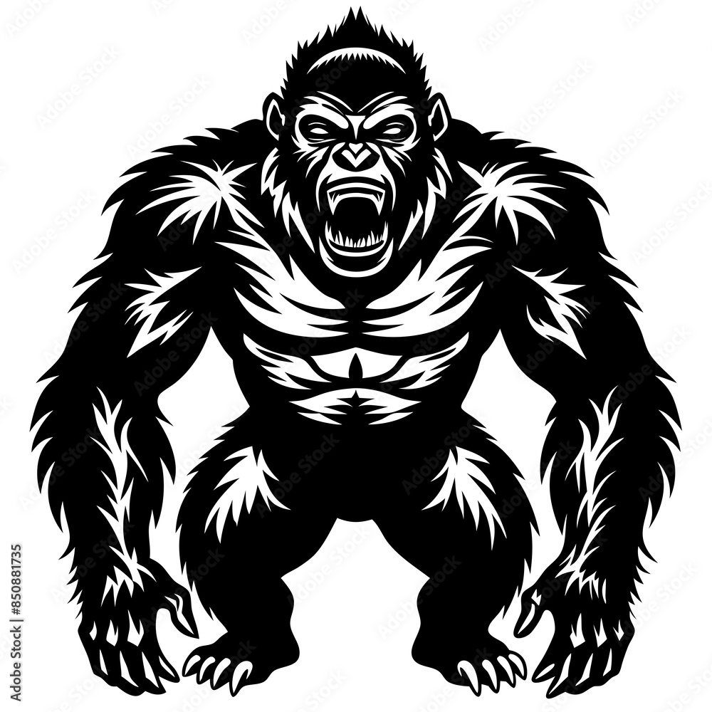 Obraz premium gorilla-animal-silhouette-black-vector-illustratio