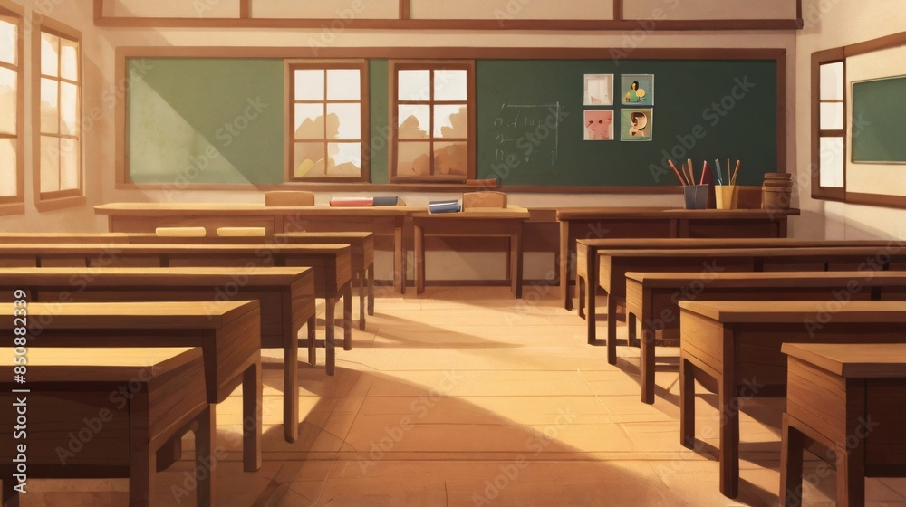 illustration of quiet empty classroom 