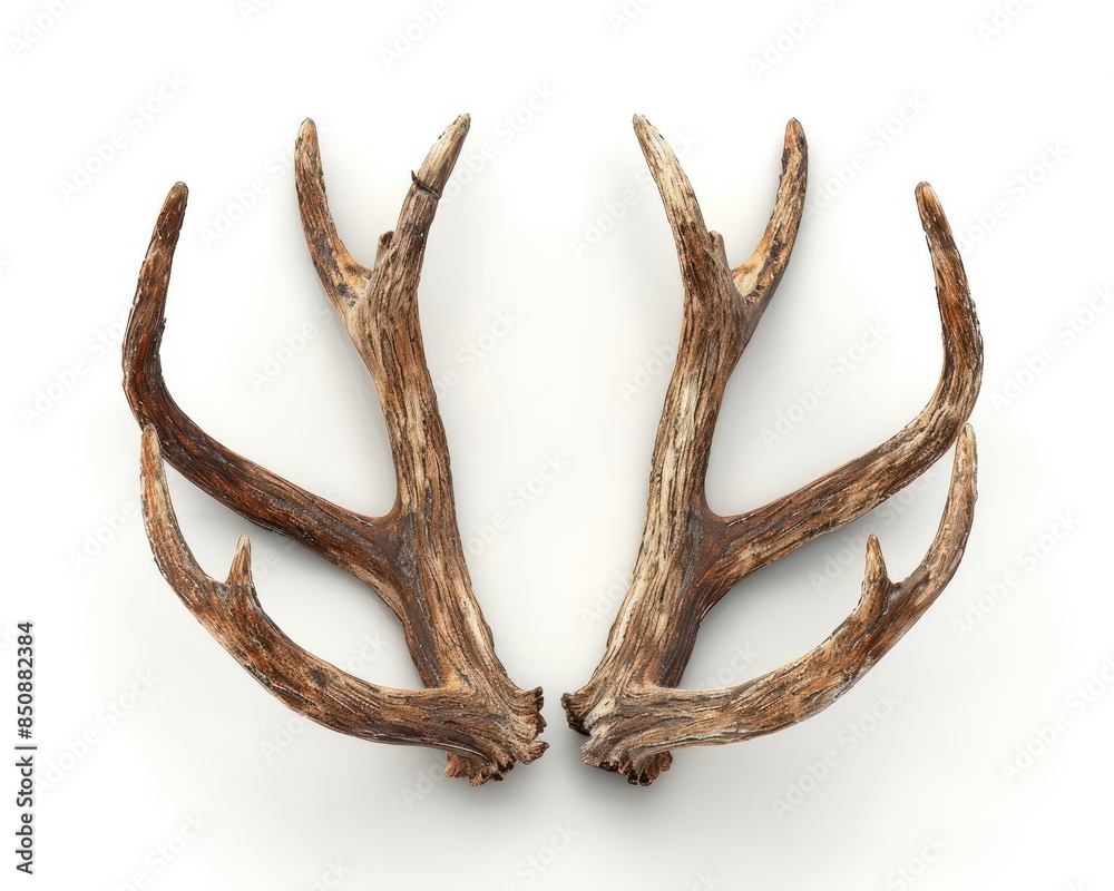 3D reindeer antlers on isolated white background, ideal for holiday promotions. 3D reindeer antlers on isolated white background, ideal for holiday promotions.