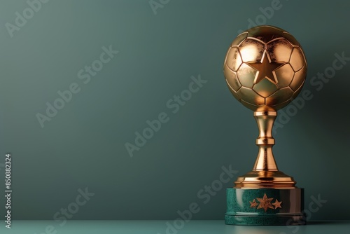 Golden Trophy With Star Handles on Green Background