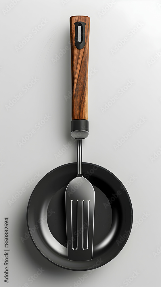 Photo Realistic Spatula and Frying Pan Icon with Copy Space for Website Banners Concept Photo Realistic Spatula and Frying Pan Icon with Copy Space for Website Banners Concept