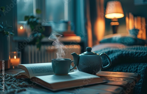 Warm Evening Tea and Book by the Window