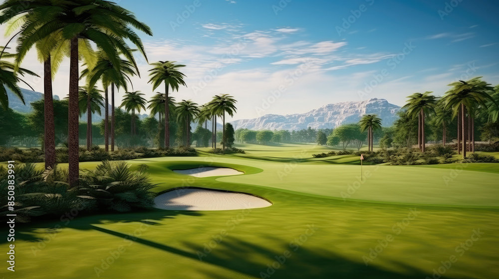Fototapeta premium Serene Tropical Golf Course Paradise