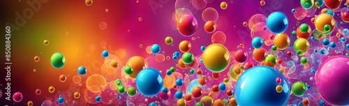 Banner and abstract wallpaper with flying bubbles on a colorful background with a place to copy text.