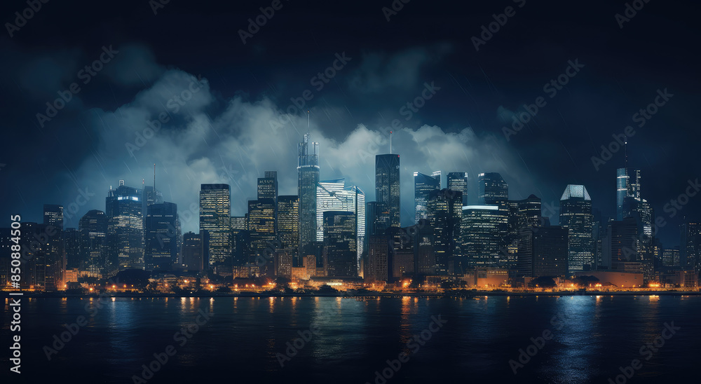 Fototapeta premium Enigmatic City Lights on a Foggy Night