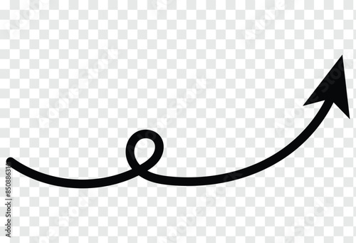Black curved arrow spiral sign symbol icon element shape isolated on transparent background. Vector illustration. Eps file 55.