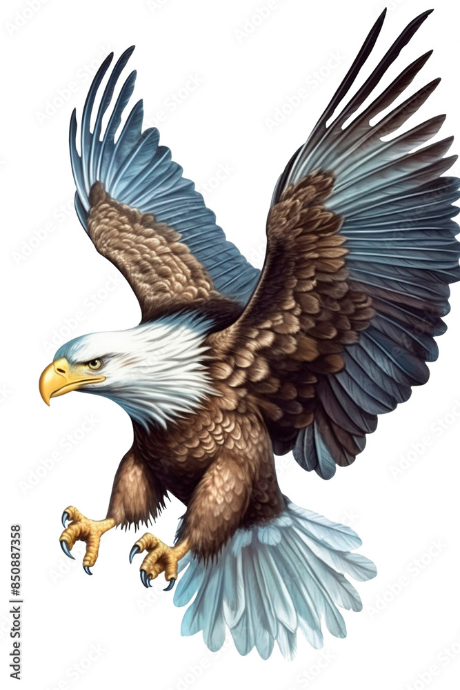 Fototapeta premium Eagle Image, for Stickers, T-Shirt Print, Cap, Mug, Slippers, Mousepad, with Transparent Background PNG