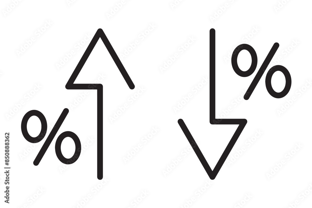 Percent up and down arrow icon set isolated on white background flat vector illustration. Percentage growth and decline icons. Percent arrow up and down flat and line style symbols. Percent up and down arrow icon set isolated on white background flat vector illustration. Percentage growth and decline icons. Percent arrow up and down flat and line style symbols.