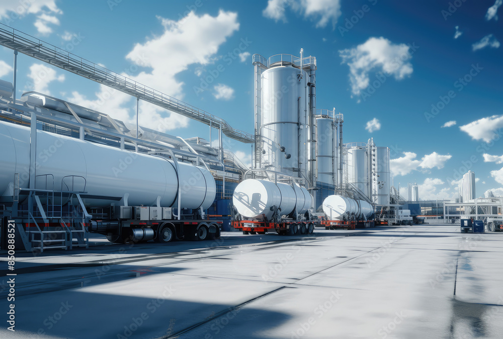 Obraz premium Modern Industrial Facility with Tankers