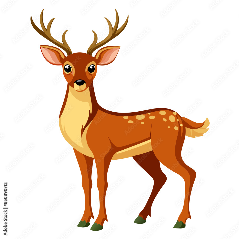 Obraz premium deer vector illustration, cute animal vector illustration, deer illustration vector, cute deer cartoon illustration 