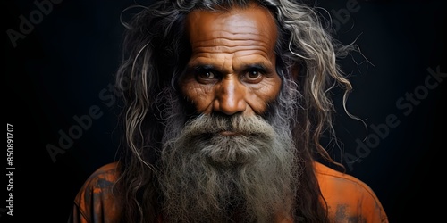 Portrait of an Indigenous Australian Elder. Concept Cultural Heritage, Elder Wisdom, Traditional Attire, Indigenous Community, Resilience photo