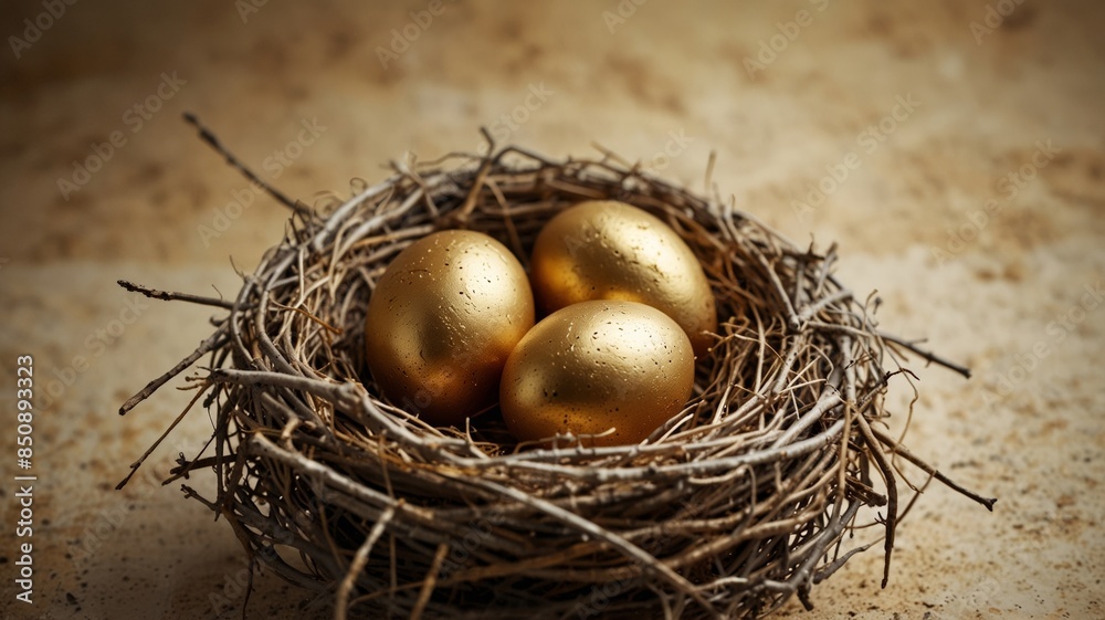Bird's nest with golden eggs, business and investment concept. Bird's nest with golden eggs, business and investment concept.