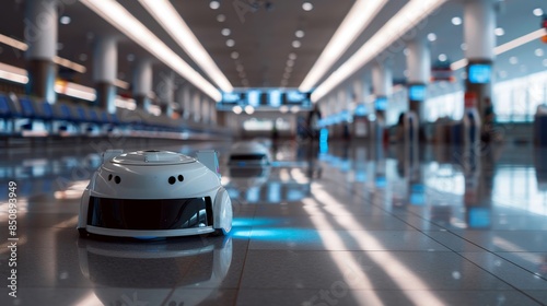 Wallpaper Mural Automated cleaning robots maintaining a pristine environment in a futuristic airport Torontodigital.ca