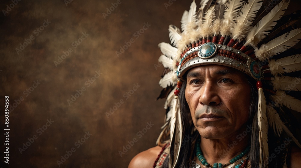 Obraz premium Indian wearing a headdress, indigenous culture concept.