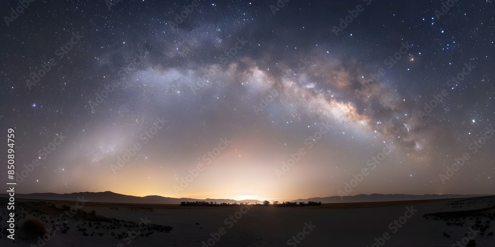 Fototapeta premium Captivating Image of the Milky Way Galaxy and Earth's Zodiacal Light Above Desert. Concept Astrophotography, Milky Way, Zodiacal Light, Desert, Night Sky