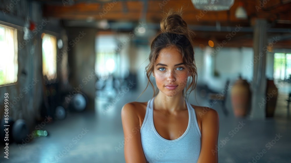 Confident Young Woman in Sport Tank Top at the Gym Confident Young Woman in Sport Tank Top at the Gym