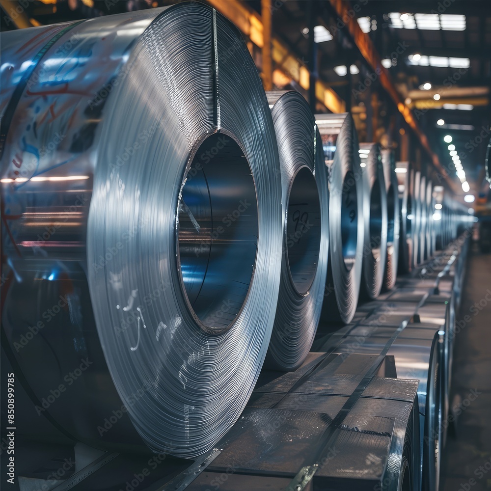 Fototapeta premium Industrial Steel Rolls in Manufacturing Setting
