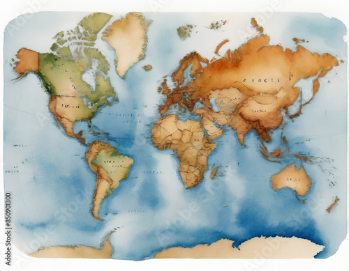 Watercolor World Map - Artistic and Vintage Global Illustration