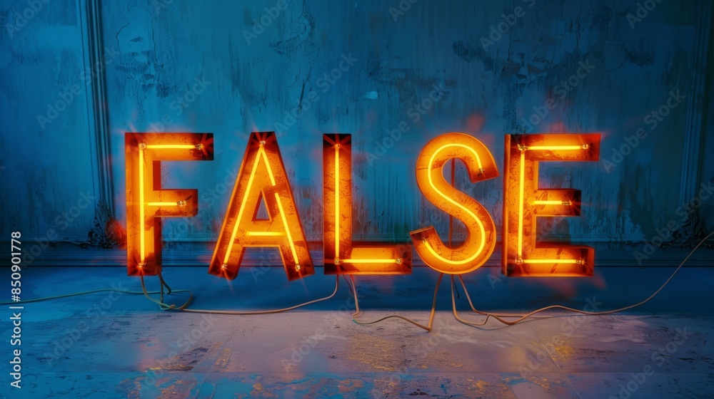 Fototapeta premium Orange LED Fake and Misinformation concept art poster.