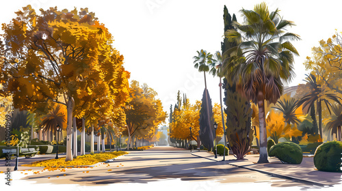 autumn afternoon at the urban maria luisa park in downtown seville, spain isolated on white background, realistic, png photo