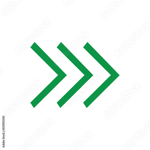 Green vector chevron arrows pointing right, three arrows in row. road sign for turn. Stock Vector illustration isolated on white background. Vector illustration. Eps file 99.