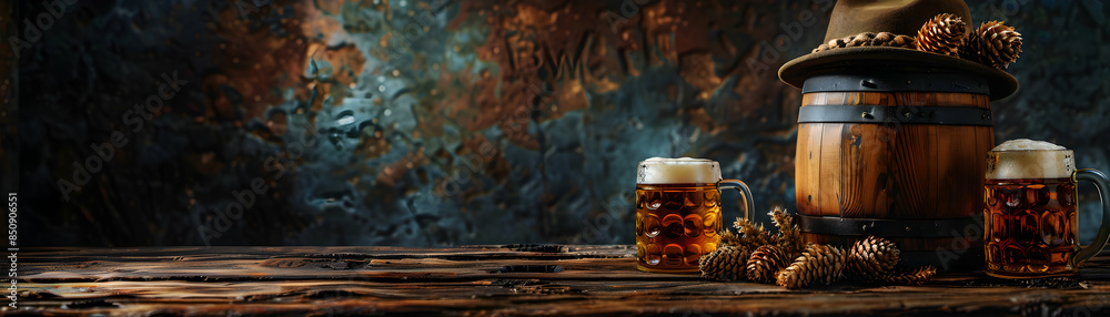 A Bavarian Hat and Beer Stein Symbolizing Traditional Oktoberfest Headwear and Drinks A Bavarian Hat and Beer Stein Symbolizing Traditional Oktoberfest Headwear and Drinks
