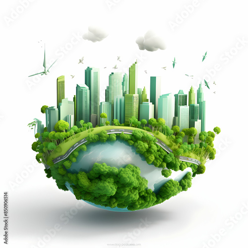 World Environment Day,  Save the Planet concept. Earth Day. Floating green city with building concept, Eco friendly environment