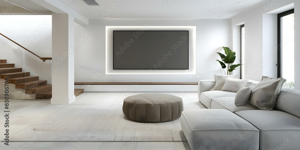 Mockup of a modern basement rec room interior for design presentation ...