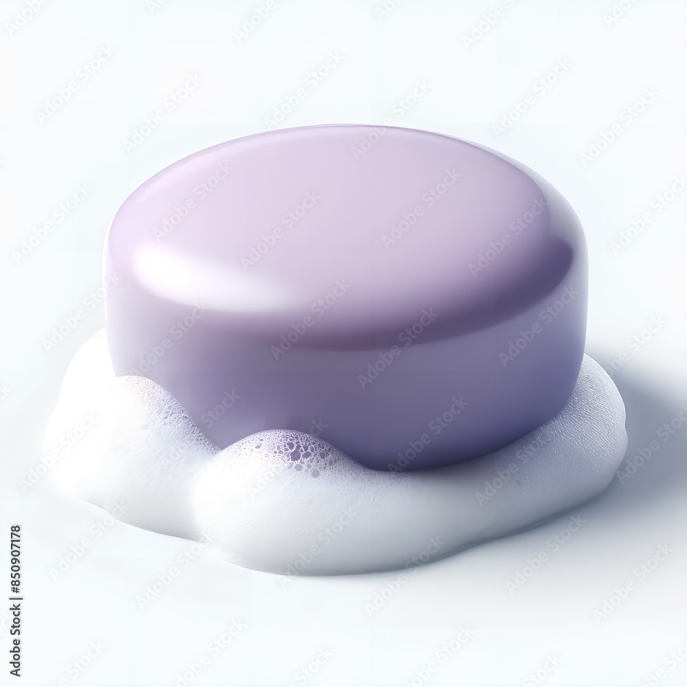 Purple Soap Bar on Foam - Elegant and Clean Hygiene Concept Purple Soap Bar on Foam - Elegant and Clean Hygiene Concept