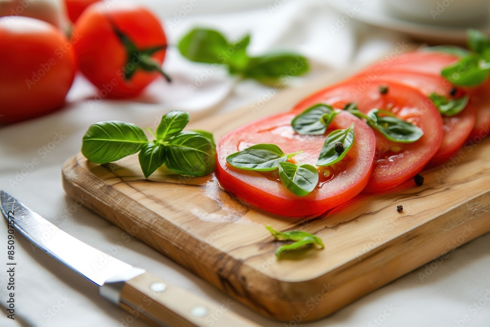Healthy and Fresh Vegan Salad. Juicy Tomato Slices with Nutritious Vegetables for a Delicious Meal Healthy and Fresh Vegan Salad. Juicy Tomato Slices with Nutritious Vegetables for a Delicious Meal