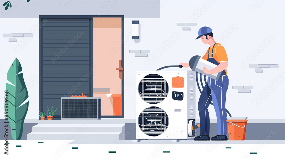 Photo & Art Print Technician installing an outdoor air conditioning