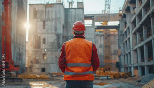 Standing attentively, a civil engineer observes the progress at the construction site