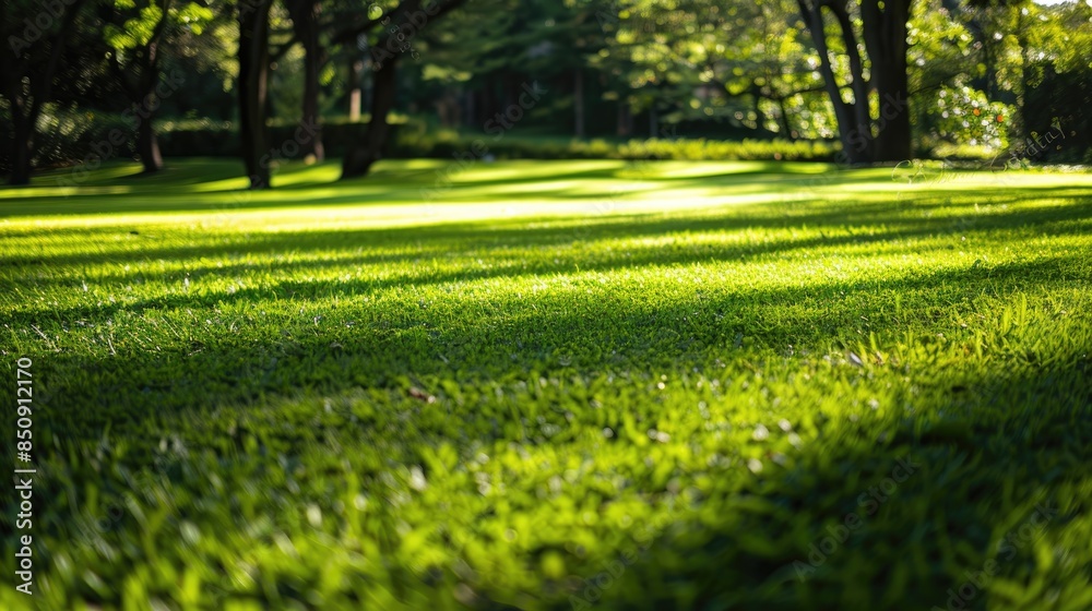 Fototapeta premium Smooth green grass, lawn on a sunny day. The texture of the grass.