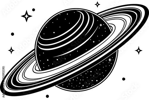 Saturn surrounded by stars vector illustration